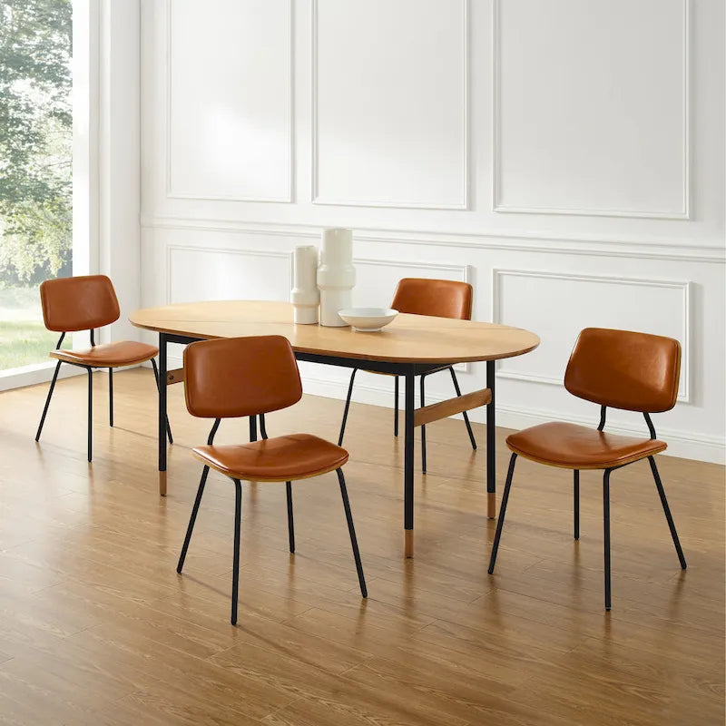 Chaises de salle à manger en cuir synthétique et bois courbé, style Mid-Century
