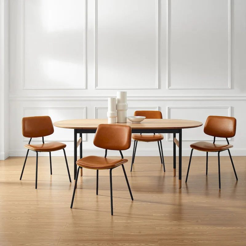 Chaises de salle à manger en cuir synthétique et bois courbé, style Mid-Century