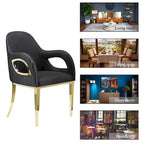 Chaise de salle à manger moderne en velours noir avec pieds dorés