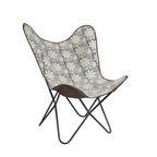 Chaise papillon style écharpe en similicuir à motif floral bleu et blanc