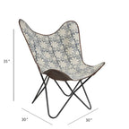 Chaise papillon style écharpe en similicuir à motif floral bleu et blanc