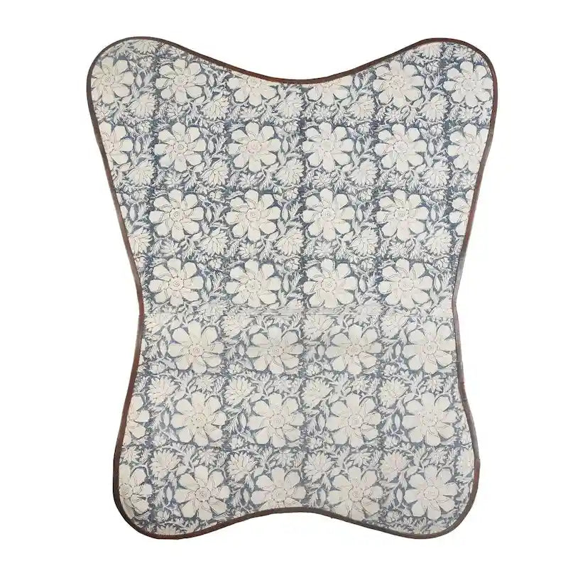 Chaise papillon style écharpe en similicuir à motif floral bleu et blanc