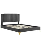 Lit plateforme Queen en velours de performance capitonné Zahra Channel