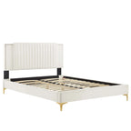 Lit plateforme Queen en velours de performance capitonné Zahra Channel