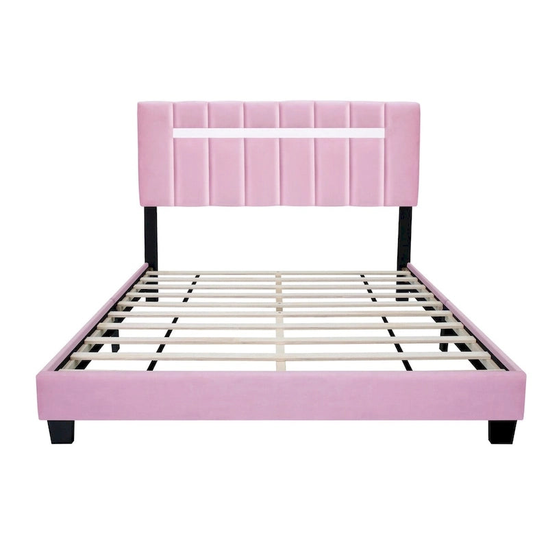 Cadre de lit rembourré en velours rose avec fonctions réglables, collection rose préférée des adolescentes