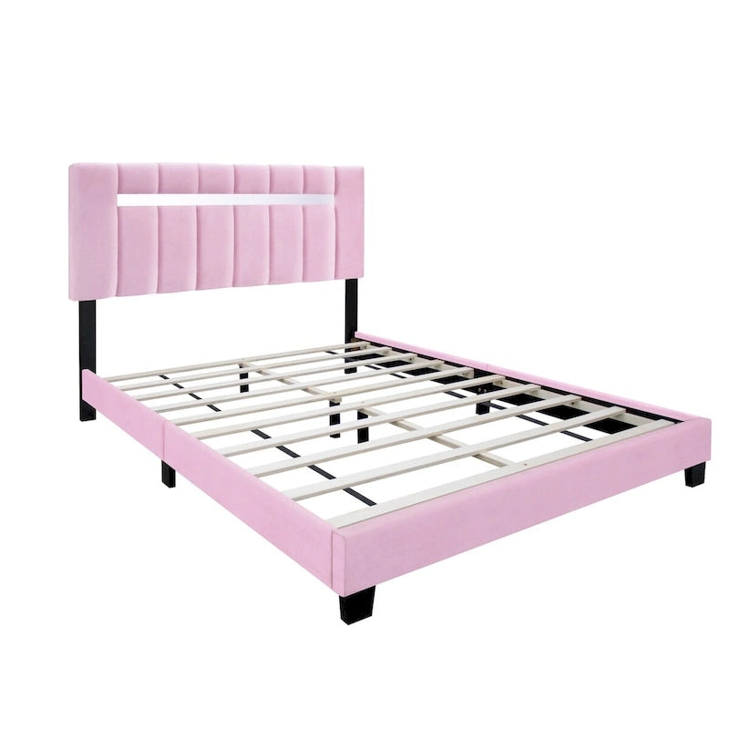 Cadre de lit rembourré en velours rose avec fonctions réglables, collection rose préférée des adolescentes