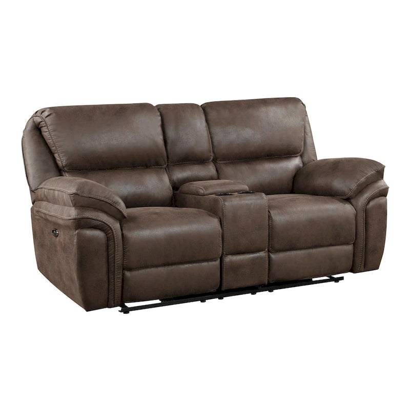 Causeuse inclinable électrique double Tony 80 po, console porte-gobelets, USB, marron