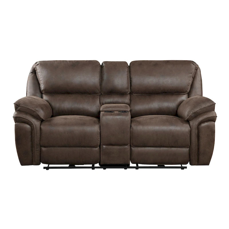 Causeuse inclinable électrique double Tony 80 po, console porte-gobelets, USB, marron