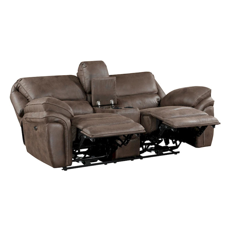 Causeuse inclinable électrique double Tony 80 po, console porte-gobelets, USB, marron