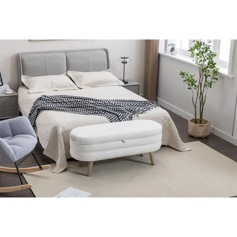 Banc de rangement en tissu bouclé pour salon et chambre à coucher