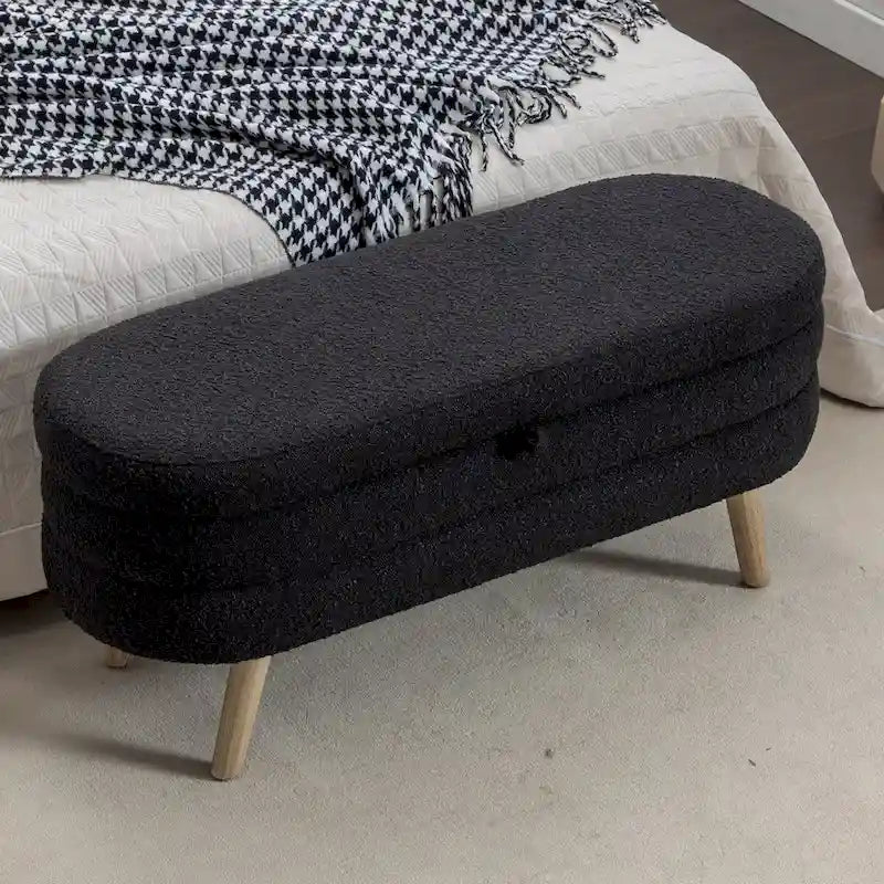 Banc de rangement en tissu bouclé pour salon et chambre à coucher