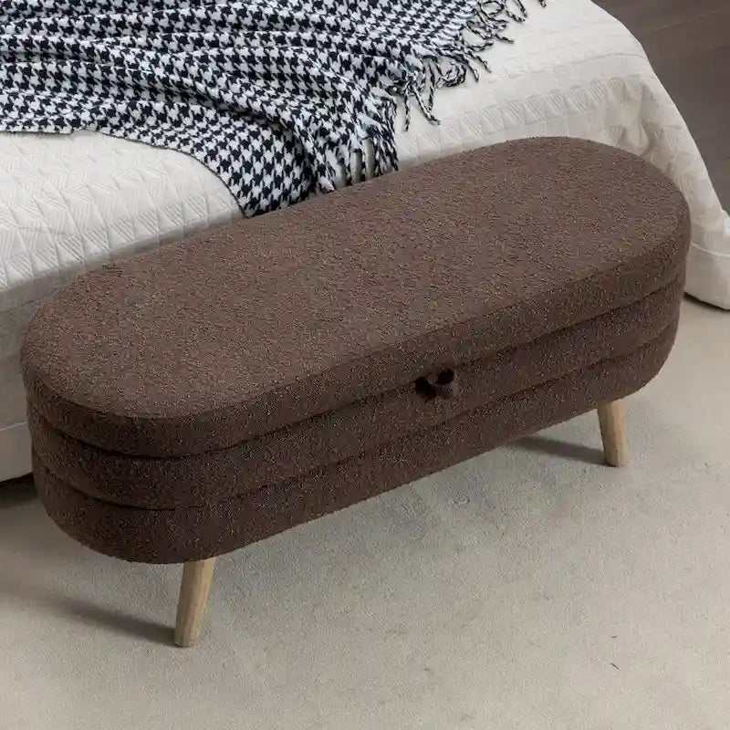 Banc de rangement en tissu bouclé pour salon et chambre à coucher