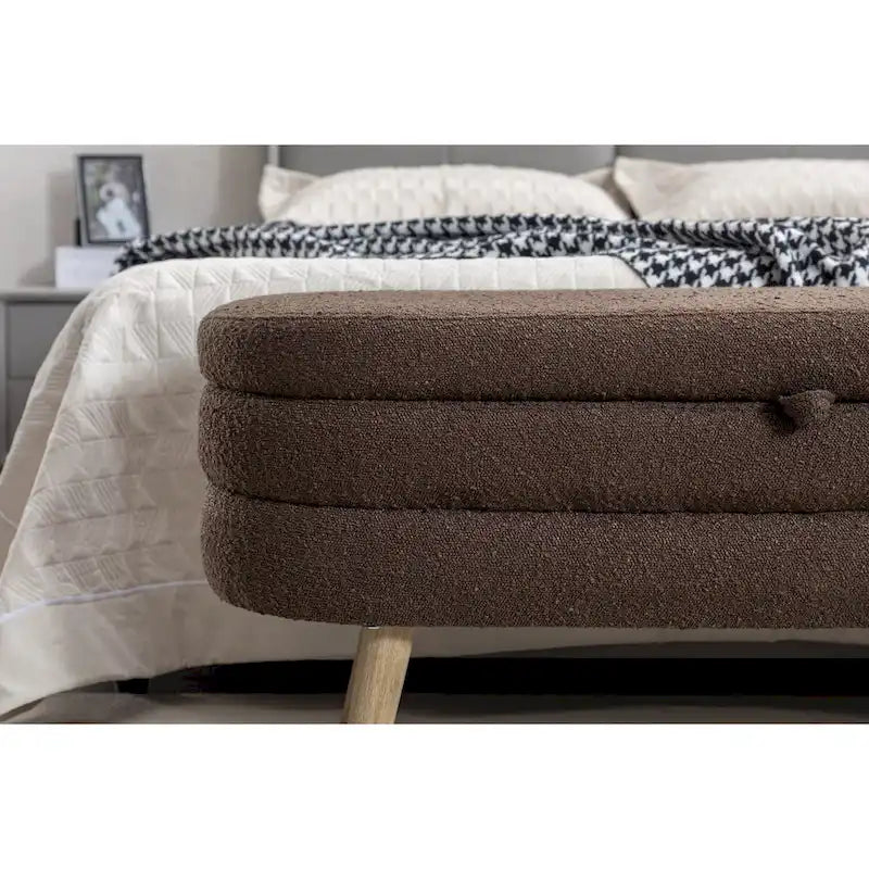 Banc de rangement en tissu bouclé pour salon et chambre à coucher