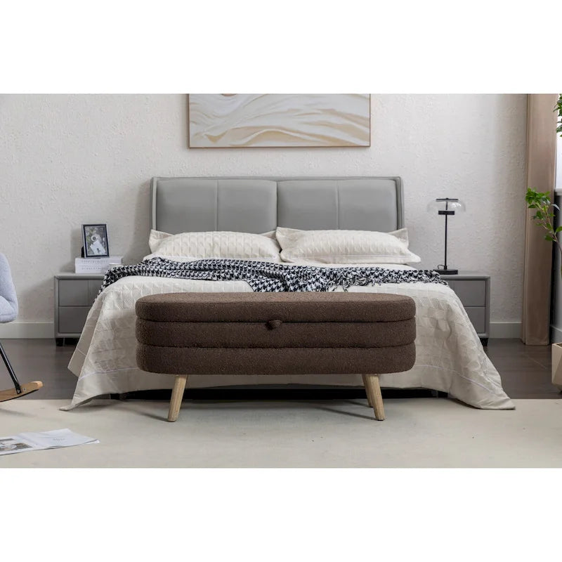 Banc de rangement en tissu bouclé pour salon et chambre à coucher