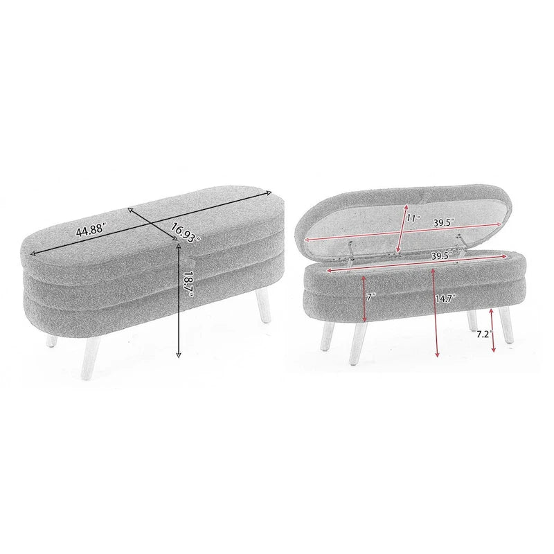 Banc de rangement en tissu bouclé pour salon et chambre à coucher