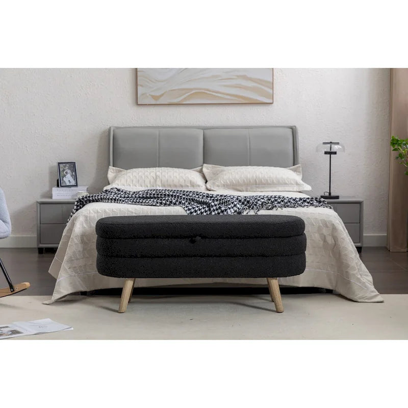 Banc de rangement en tissu bouclé pour salon et chambre à coucher