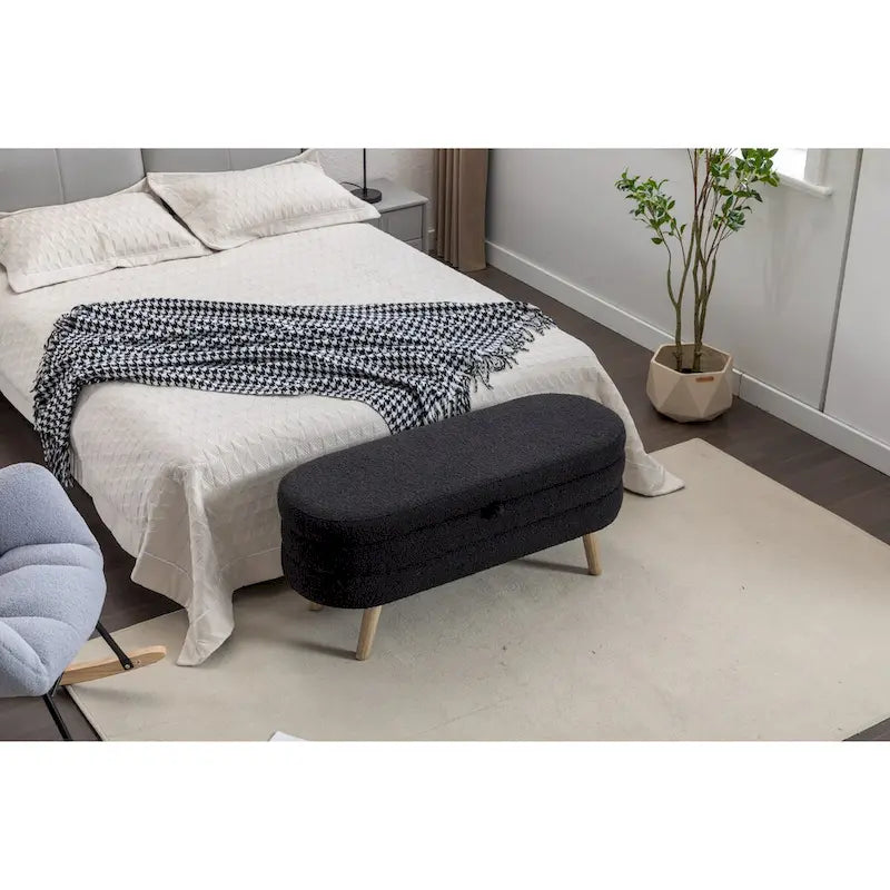 Banc de rangement en tissu bouclé pour salon et chambre à coucher