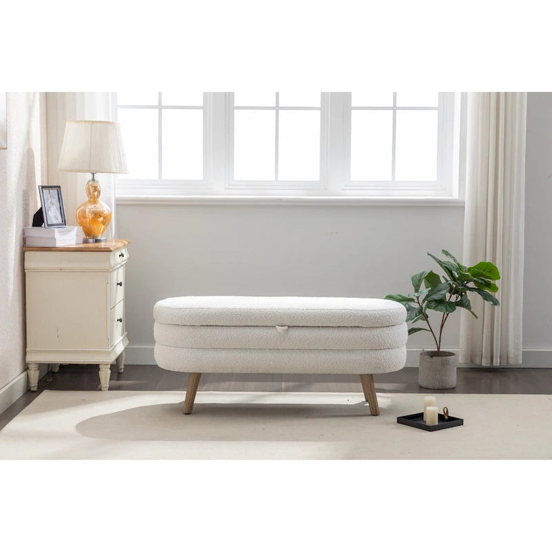 Banc de rangement en tissu bouclé pour salon et chambre à coucher