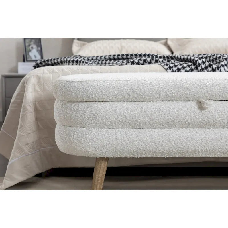 Banc de rangement en tissu bouclé pour salon et chambre à coucher