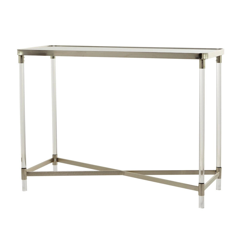 Console en métal avec plateau miroir et pieds en acrylique - Or ou Argent