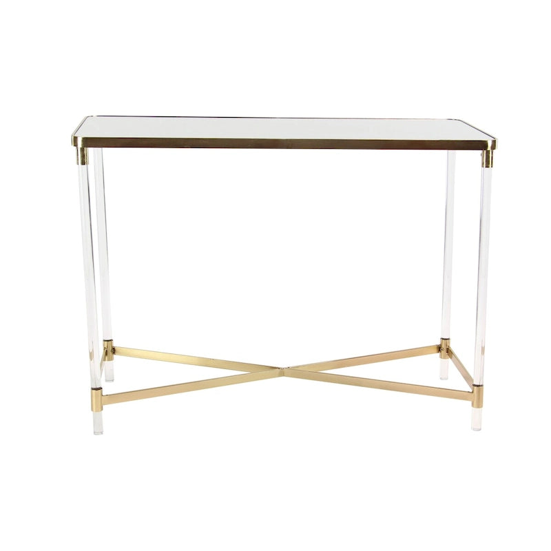 Console en métal avec plateau miroir et pieds en acrylique - Or ou Argent