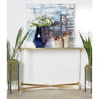 Console en métal avec plateau miroir et pieds en acrylique - Or ou Argent