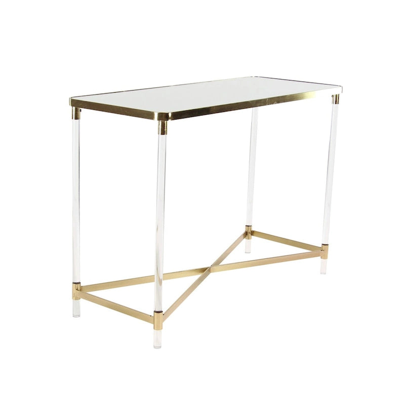 Console en métal avec plateau miroir et pieds en acrylique - Or ou Argent