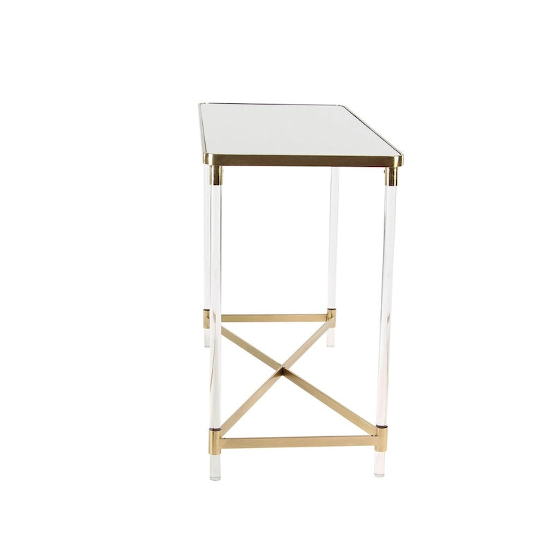 Console en métal avec plateau miroir et pieds en acrylique - Or ou Argent