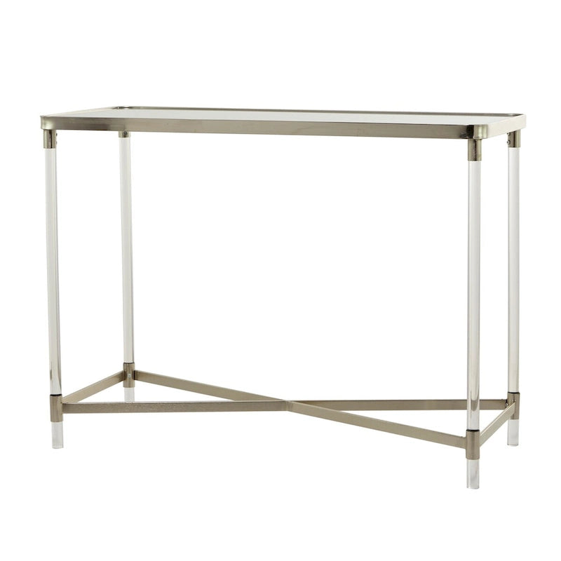 Console en métal avec plateau miroir et pieds en acrylique - Or ou Argent