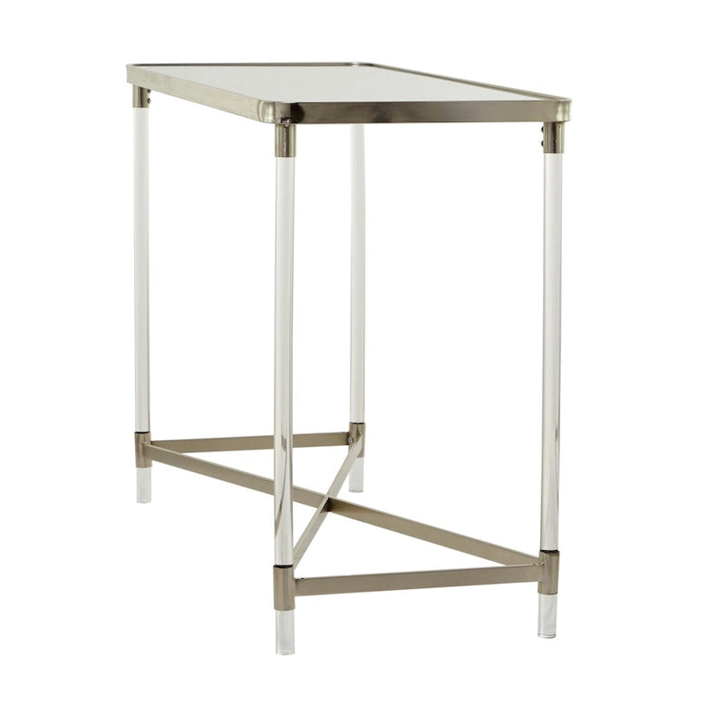 Console en métal avec plateau miroir et pieds en acrylique - Or ou Argent