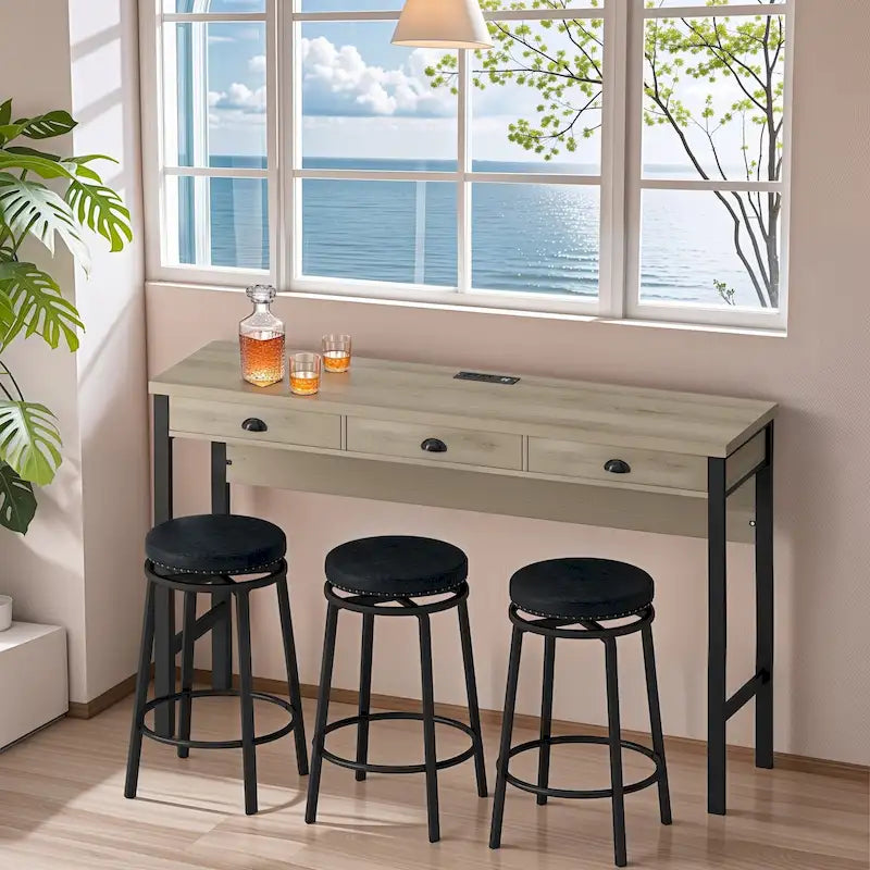 Ensemble table de bar de cuisine avec tabourets ronds en similicuir