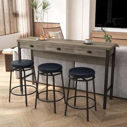 Ensemble table de bar de cuisine avec tabourets ronds en similicuir