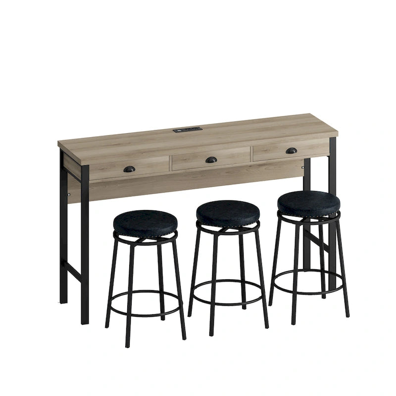 Ensemble table de bar de cuisine avec tabourets ronds en similicuir