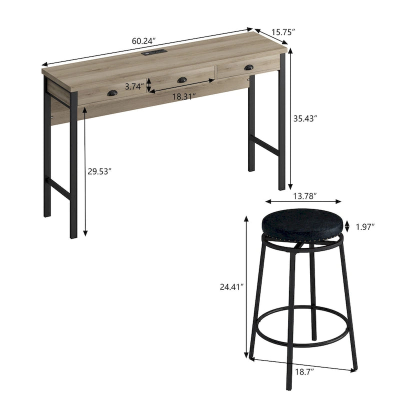 Ensemble table de bar de cuisine avec tabourets ronds en similicuir