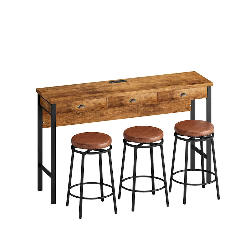 Ensemble table de bar de cuisine avec tabourets ronds en similicuir