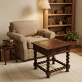 Handmade Viceroy Single Drawer Dark Brown Leather and Mohena Wood End Table (Peru)