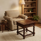 Handmade Viceroy Single Drawer Dark Brown Leather and Mohena Wood End Table (Peru)