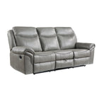 Canapé inclinable manuel double 80 po Max, porte-gobelets, USB, similicuir gris