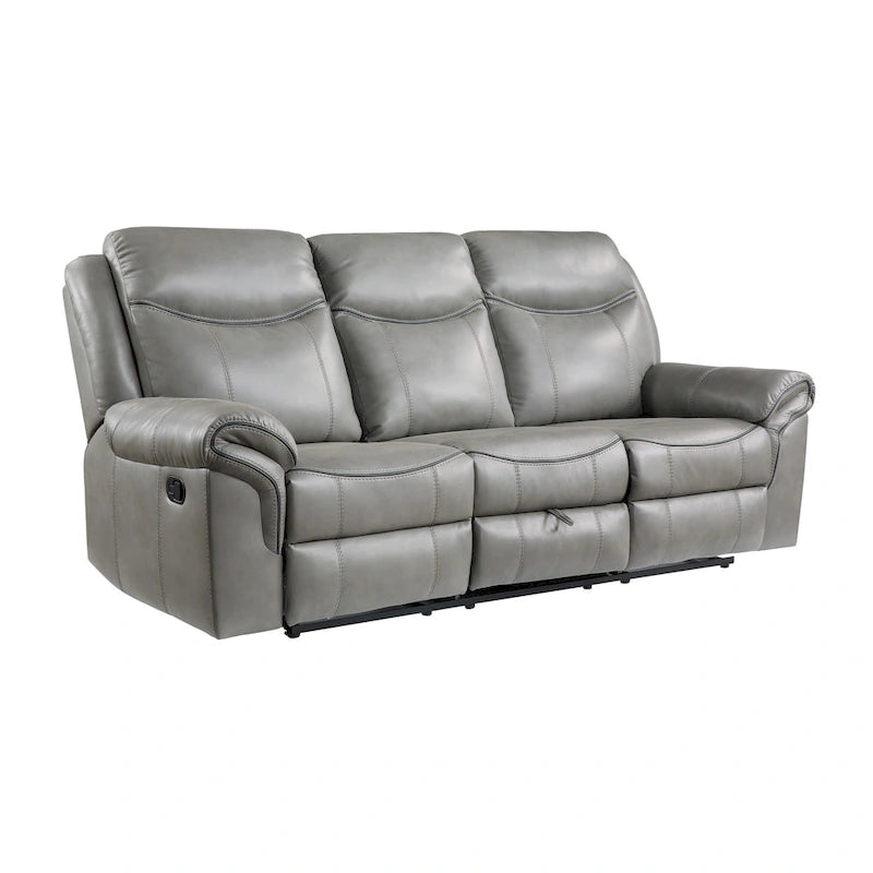 Canapé inclinable manuel double 80 po Max, porte-gobelets, USB, similicuir gris