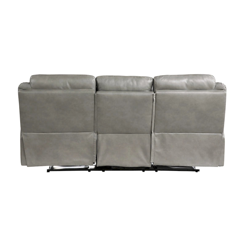 Canapé inclinable manuel double 80 po Max, porte-gobelets, USB, similicuir gris