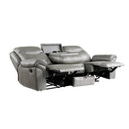 Canapé inclinable manuel double 80 po Max, porte-gobelets, USB, similicuir gris