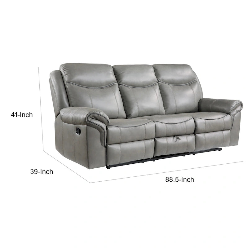 Canapé inclinable manuel double 80 po Max, porte-gobelets, USB, similicuir gris