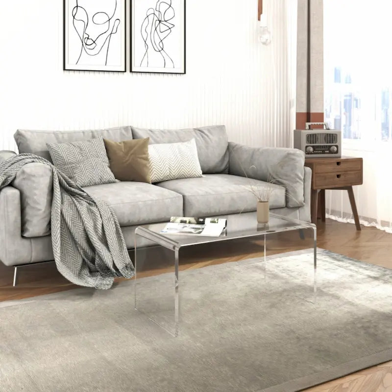 32 Long Rectangle All Acrylic 15mm Thick Waterfall Coffee Table, Clear