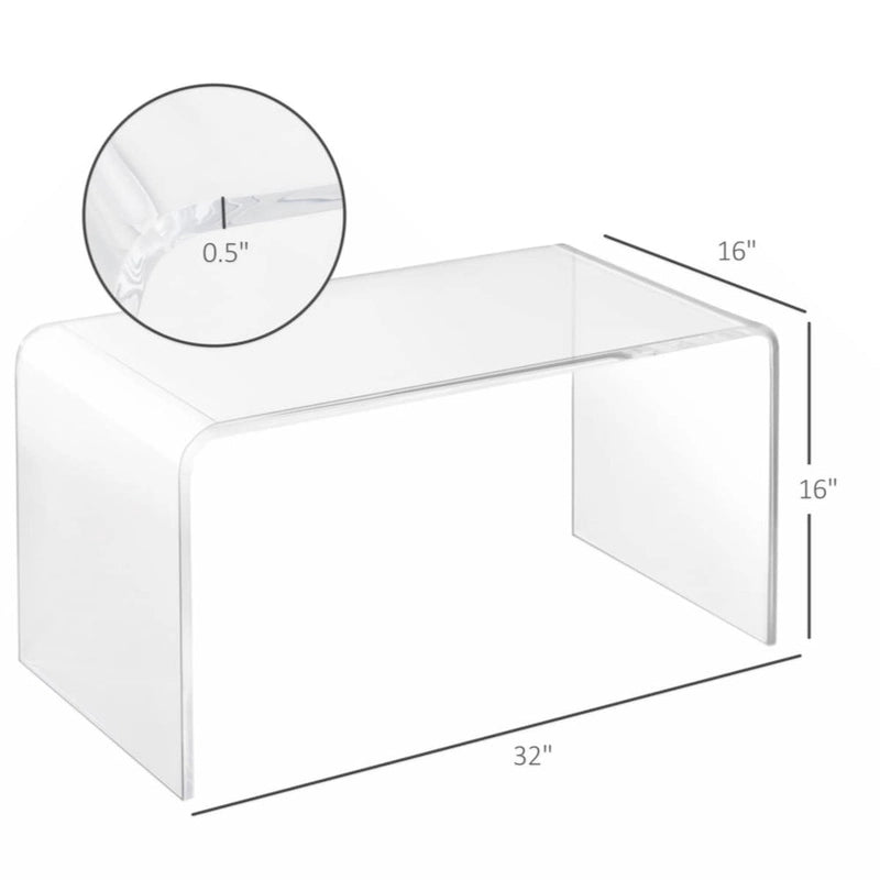 Table basse cascade en acrylique, transparente, rectangulaire longue, épaisseur 15 mm, 81 cm