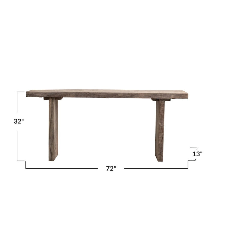 Console en bois recyclé avec finition blanchie vieillie - 72,0L x 13,0l x 32,0H