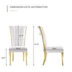 Chaises de salle à manger de luxe en velours blanc avec anneau de tirage à l'arrière et pieds en or poli