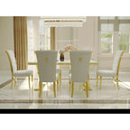 Chaises de salle à manger de luxe en velours blanc avec anneau de tirage à l'arrière et pieds en or poli