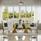 Chaises de salle à manger de luxe en velours blanc avec anneau de tirage à l'arrière et pieds en or poli