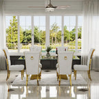 Chaises de salle à manger de luxe en velours blanc avec anneau de tirage à l'arrière et pieds en or poli