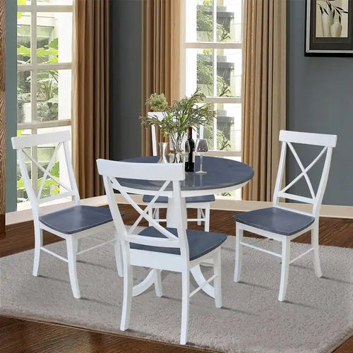 Table de salle à manger à pied central ronde de 36 po avec 4 chaises de salle à manger à dossier en X